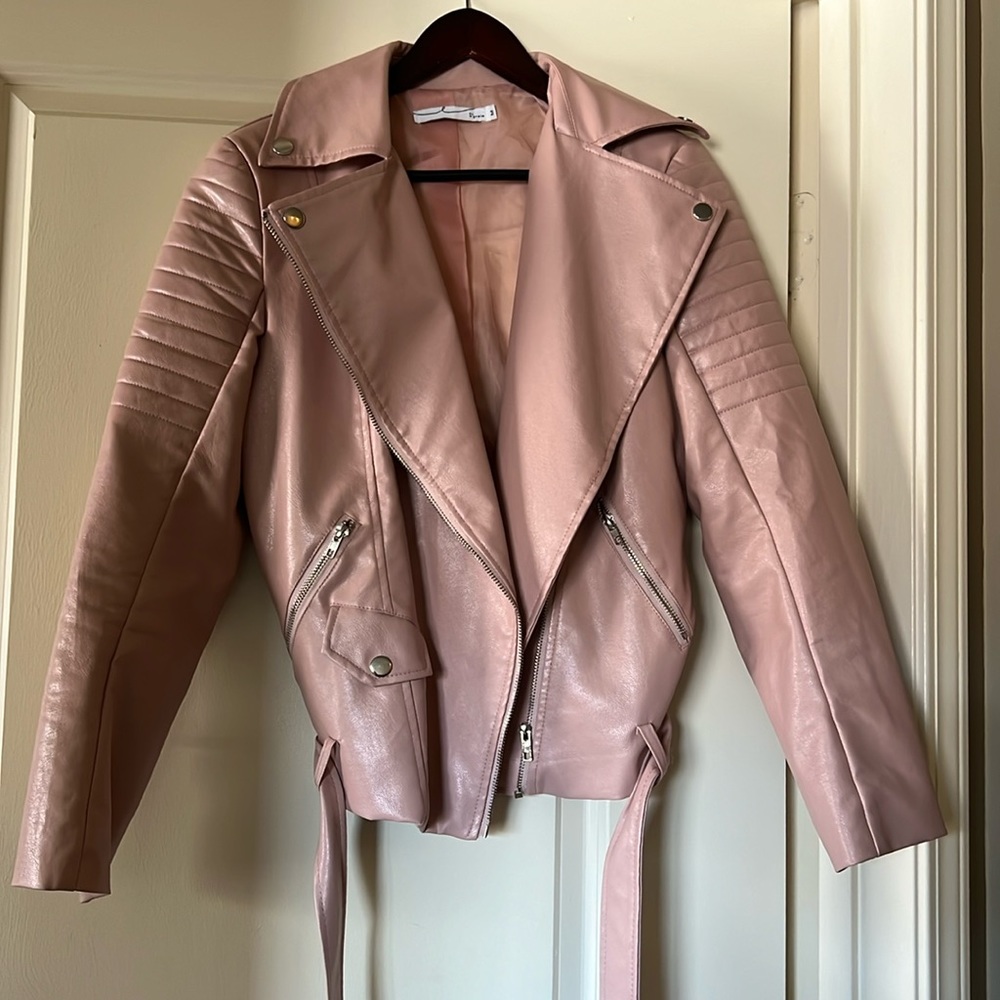 Nude Pink Faux Leather Jacket Size Medium